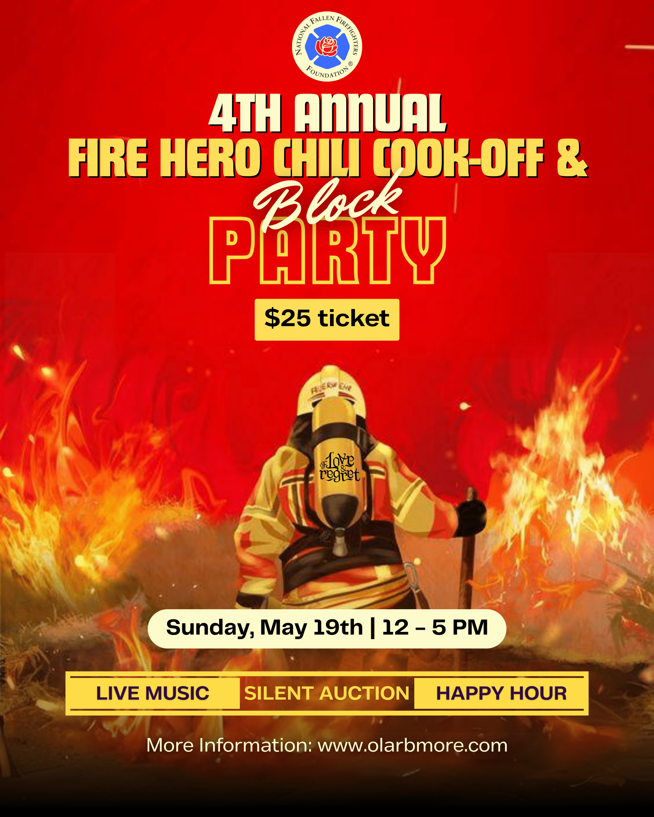 Fire Hero Chili Cook-off & Block Party on Sunday May 19th from 12 - 5pm for $25 with all proceeds benefiting the National Fallen Firefighters Foundation.